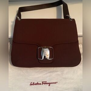 Salvatore Ferragamo Dark Brown Vala Shoulder Bag with Silver Buckle